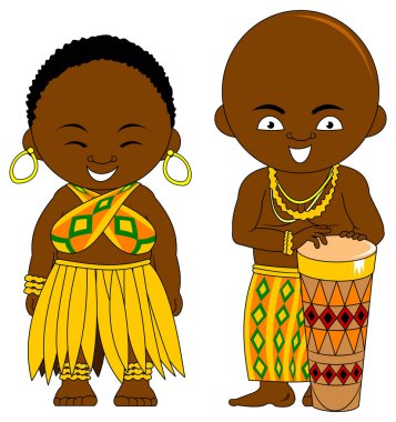 erkek ve kadın Ulusal Afrika giysileri, vektör çizim