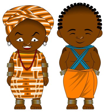 erkek ve kadın Ulusal Afrika giysileri, vektör çizim