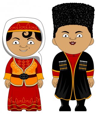 Azerbaycan, vektör, illüstrasyon Ulusal geleneksel kostümleri genç Çift
