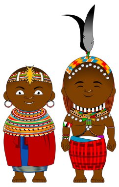 Afrikalı çift--dan Kenya Samburu Ulusal Afrika kıyafetleri, vektör, illüstrasyon
