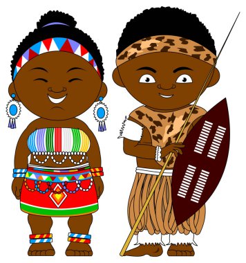 Afrikalı çift Güney Afrika Cumhuriyeti Ulusal Afrika kıyafetleri, vektör, illüstrasyon