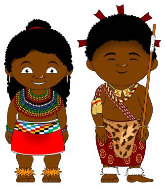 Afrikalı çift Svaziland üzerinden Ulusal Afrika kıyafetleri, vektör, illüstrasyon