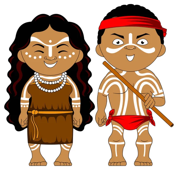 Couple Costumes Traditionnels Australie Aborigènes Vecteur Illustration — Image vectorielle