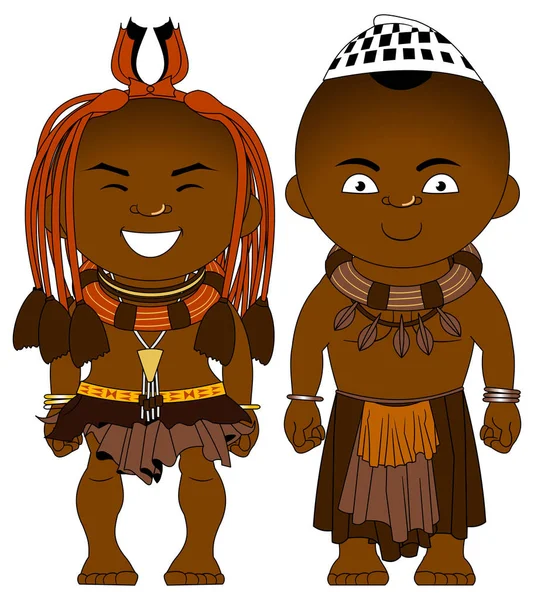 Allegra Coppia Africana Himba Tribe Abiti Africani Nazionali Vettore Illustrazione — Vettoriale Stock