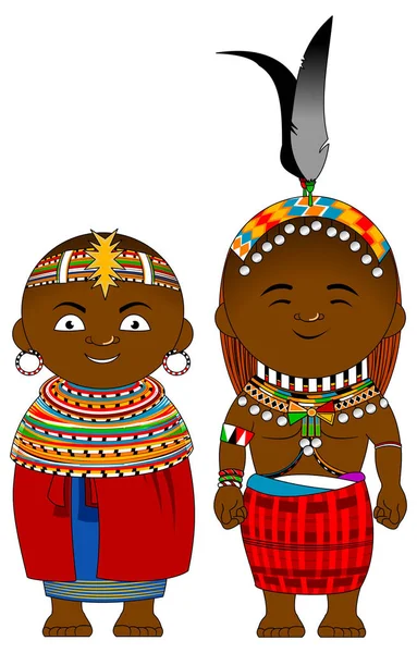 Alegre Pareja Africana Kenia Samburu Ropa Nacional Africana Vector Ilustración — Vector de stock