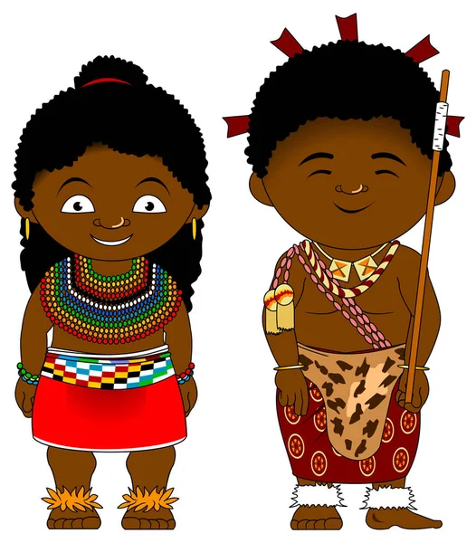 Χαρούμενα Αφρικανικός Ζευγάρι Από Σουαζιλάνδη Εθνικές Αφρικανικές Ρούχα Διάνυσμα Εικονογράφηση — Διανυσματικό Αρχείο
