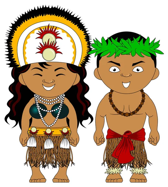 Casal Trajes Tradicionais Polinésia Vetor Ilustração — Vetor de Stock