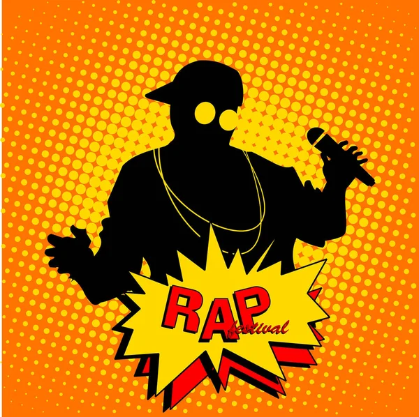 Rap Festivali Kavramı Vektör Illüstrasyon Mikrofon Ile Hip Hop Şarkıcısı — Stok Vektör