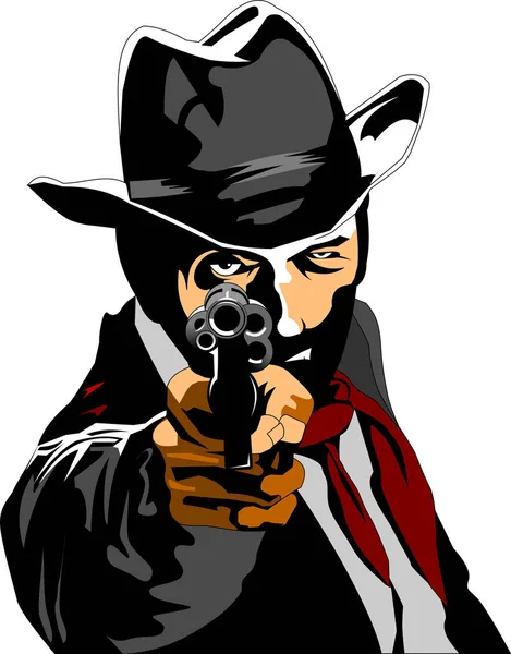 Achtersteven Sheriff Zoek Weg Houden Revolver Vector Illustratie — Stockvector