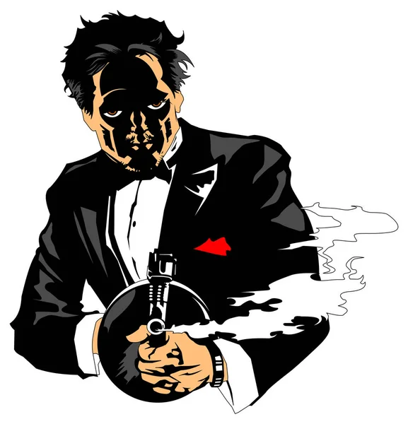 Croquis Illustrant Bandit Tenant Pistolet Vecteur Une Illustration Thompson — Image vectorielle