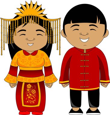 Ulusal geleneksel Kostümler, vektör ve illustratio genç Çift