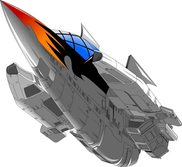 Gran Nave Espacial Color Gris Con Patrón Fuego Ster — Vector de stock