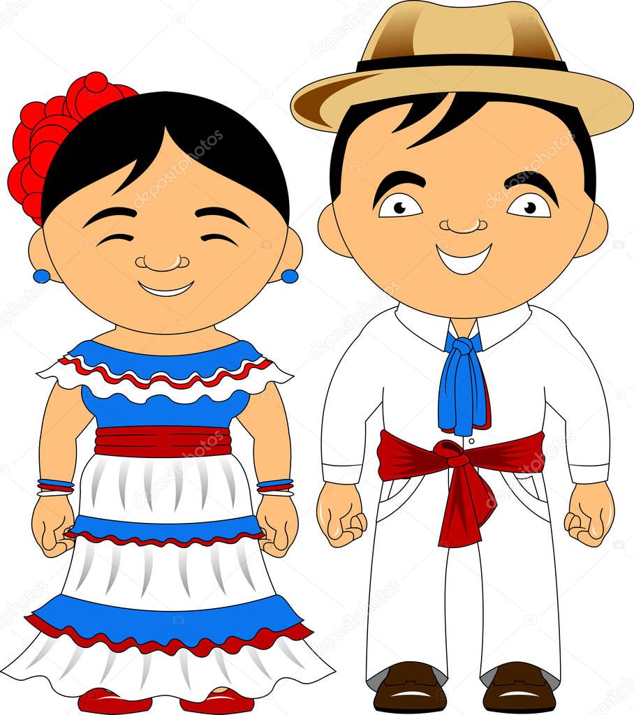 man and woman in traditional Dominican costumes, vector and illustratio