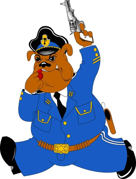 Politiehond Blauw Uniform Met Een Pistool Zijn Poot Vector — Stockvector