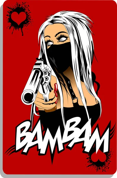 Carte Jouer Avec Image Une Femme Dans Masque Pistolet Vecto — Image vectorielle
