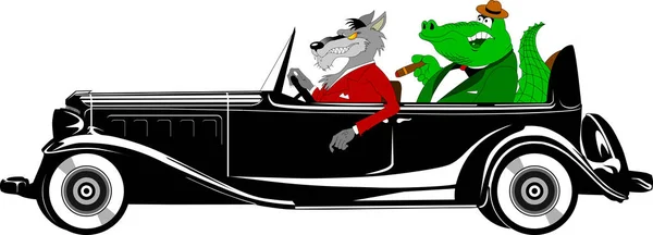 Wolf Red Suit Crocodile Green Tuxedo Ride Black — Stock Vector