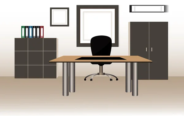 Posto di lavoro in ufficio. Armadio con spazio di lavoro con tavolo. Grande ufficio del capo . — Vettoriale Stock