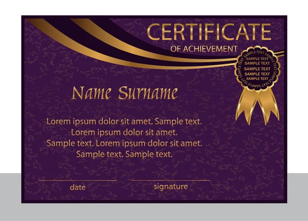 Certificado de realização ou diploma. Fundo roxo elegante com ouro . —  Vetores de Stock