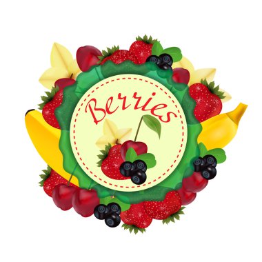 Meyveler ve meyve. Etiket. Vektör