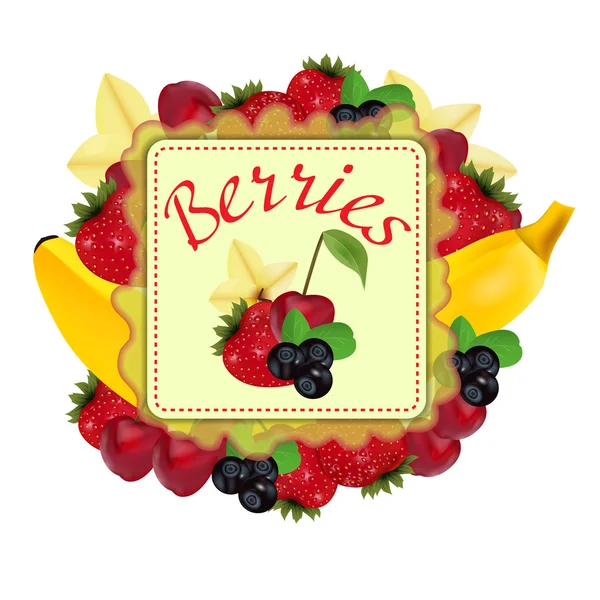 Καρποί και φρούτα. Ετικέτα. Διάνυσμα — Διανυσματικό Αρχείο