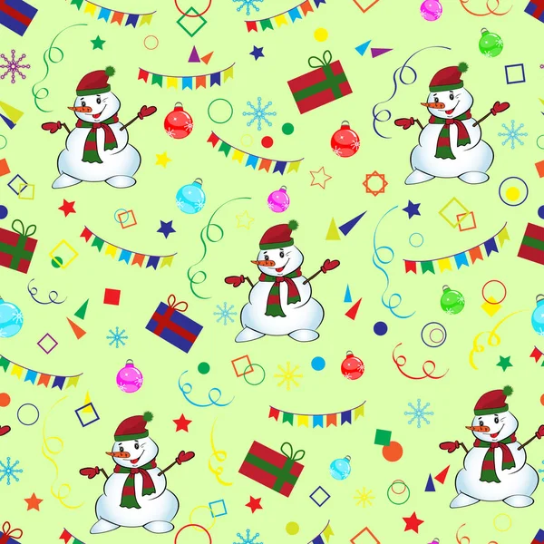 Christmas seamless pattern with snowman. For web page background, wallpaper, wrapping paper, pattern fills. Christmas and New Year greeting cards. Vector — Stock Vector