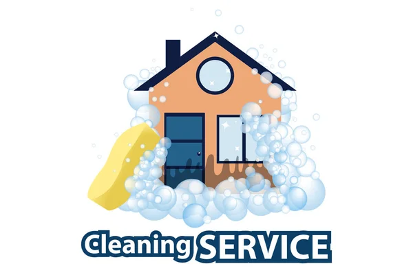 Logotipo conceitual e o cartaz para limpeza. Serviço de limpeza de sinais em fundo branco. Vetor — Vetor de Stock