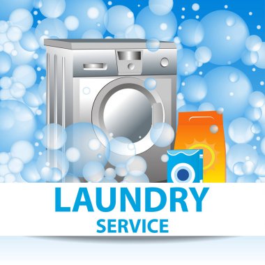 Çamaşırhane servisi. Ev Temizlik Hizmetleri için poster şablonu. Vektör