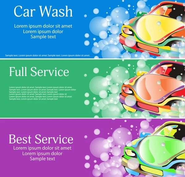 Lavado de coches. Un conjunto de banners para su diseño. Vector — Vector de stock