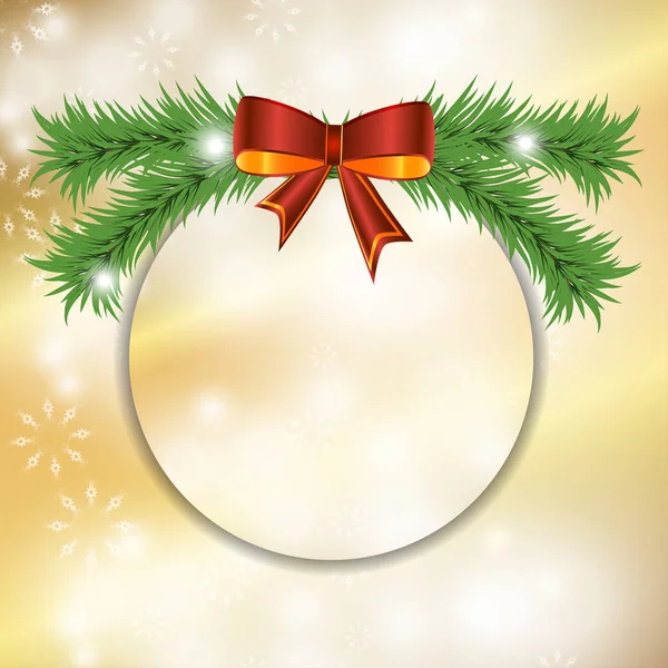 Natale festivo sfondo dorato con fiocco e abete. Vettore — Vettoriale Stock