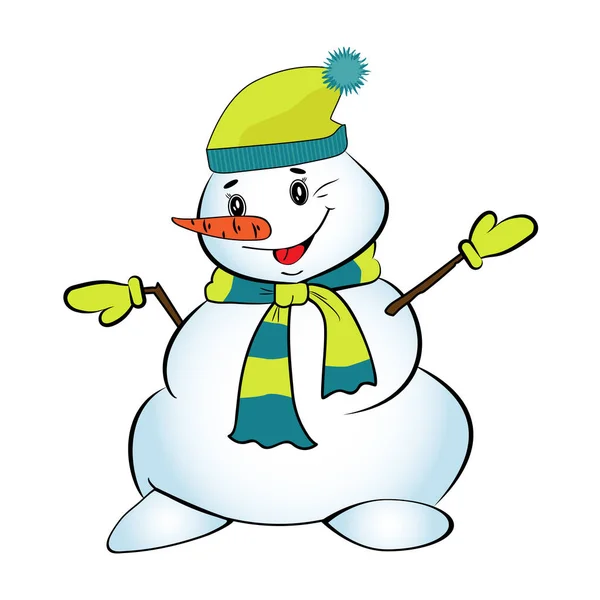 Pupazzo di neve di Natale con cappello e sciarpa. Vettore — Vettoriale Stock