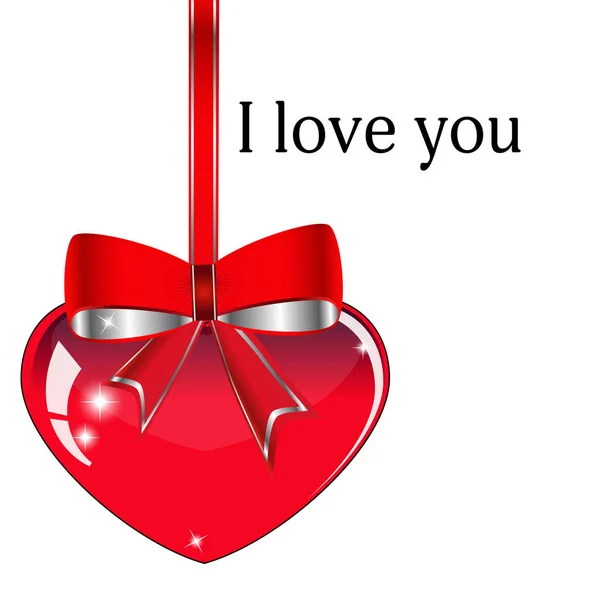 Серце з червоною стрічкою і бантом. Вітальна листівка на день святого Валентина . — стоковий вектор