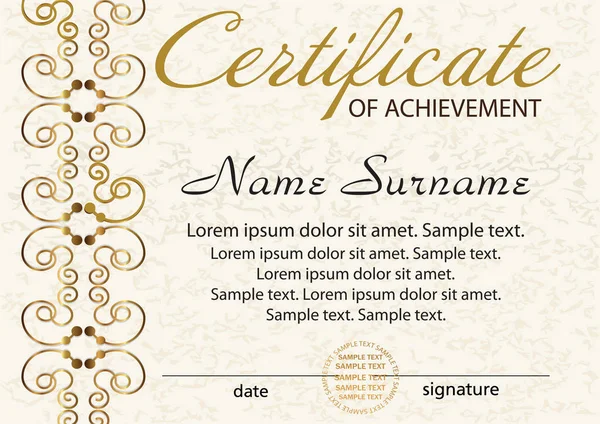 Šablona certifikátu nebo diplomu. Vítěz soutěže. Odměna. Vítězství v soutěži. Elegantní zlatý rám s ozdobou. Vektor — Stockový vektor