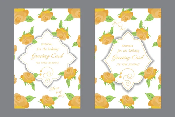 Set carte de mariage avec des roses. Design d'invitation décoratif. Vecteur — Image vectorielle