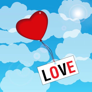 İşaret sevgi ile gökyüzünde kalp şeklinde balon. Vektör