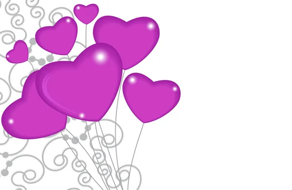 Gruppe rosafarbener Ballonherzen auf Schnüren mit Ornamenten. fröhlicher Valentinstag. Vektor — Stockvektor