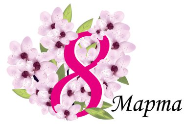 Sekiz numara ile kiraz veya sakura çiçeği ve Rusça 