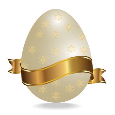 Beyaz Paskalya yortusu yumurta çiçek ve kurdele ile süslenmiş. Vektör 