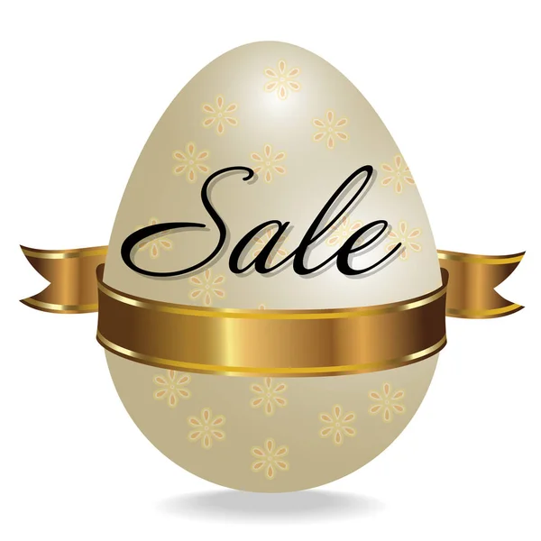 Osterverkauf Hintergrund mit dekorierten weißen Ei und goldene Schleife. Vektor — Stockvektor