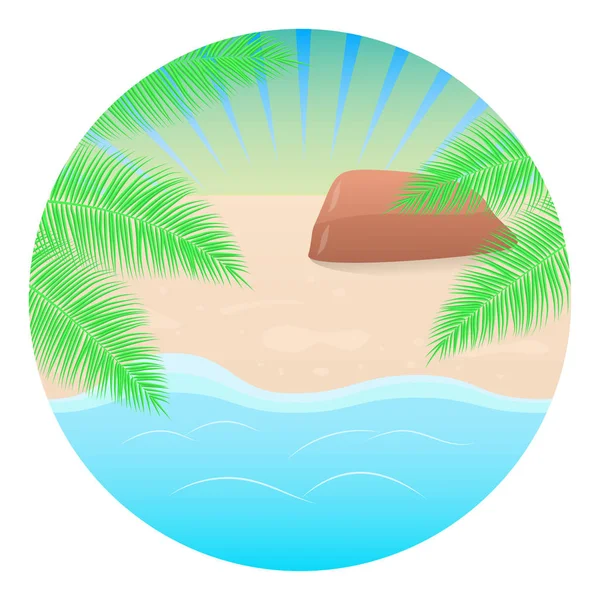 Summer concept round background. Sea landscape, beach, palm tree. Vector — Stock Vector