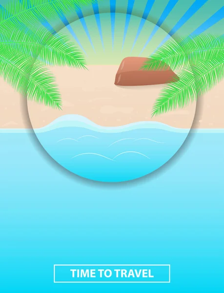 Красочный плакат для рекламы туристических пакетов в море. Отдых. Море, пальма, песок, пляж, лето. Вектор — стоковый вектор