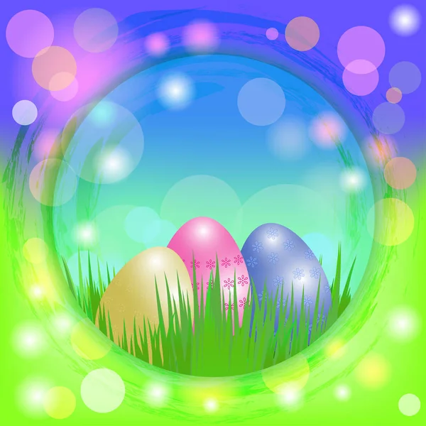 Easter eggs in green grass. Blurred background. Vector — Stock Vector
