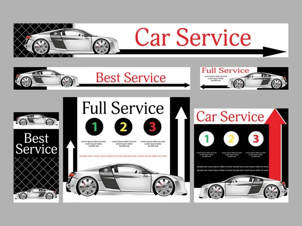 Araba tamir hizmetleri. Gerçekçi tasarım. Web sitesi için Banner ayarlayın. Şablonları standart ölçü. Vektör
