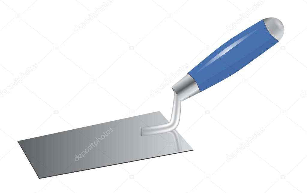 Trowel with blue handle isolated on white background. Vector 