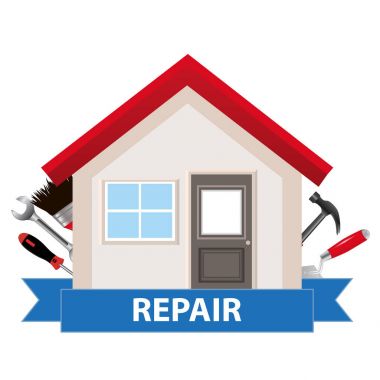 Ticari İnşaat ve ev yenileme için kavram. Ev araçları ve bant ile. Vektör