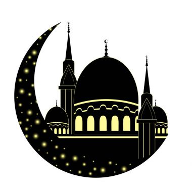 Cami ve Moon için Müslüman kutsal ay Ramazan Kareem. Mübarek Ramazan. Siluet. Vektör