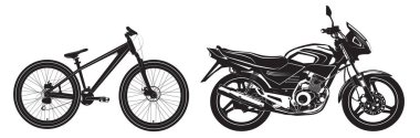 Bisiklet Bisiklet siyah ve beyaz, spor motor, motosiklet. Vektör 