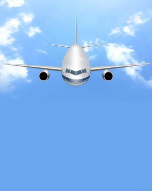 Uçan uçak ve beyaz bulutlar ile arka plan seyahat. Metin için yer tasarım yapın. Vektör 