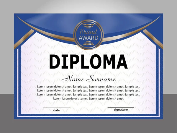 Diploma. Mavi şablonu. Zarif arka plan. Yarışma kazanan. Ödül. Vektör — Stok Vektör