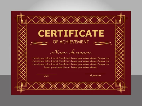 Retro vintage prestatie certificaatsjabloon. Gouden en rode frame. Vector — Stockvector