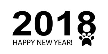 İşareti 2018 yeni yıl ile belgili tanımlık köpek iz paw baskı. Tatil tasarım için öğe. Vektör 